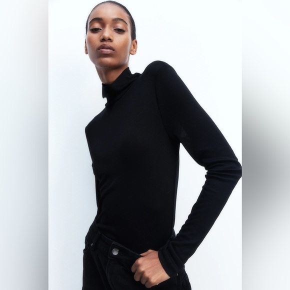 bebe Tops - BEBE Long Sleeve Turtleneck Shirt Women's Slim Fitted Top Black